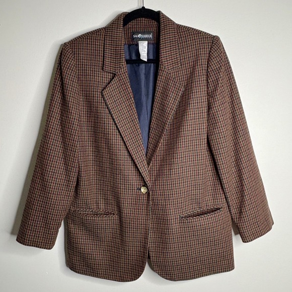Sag Harbor Jackets & Blazers - Sag Harbor Houndstooth Blazer Petite Wool‎ Blend Career Jacket 12P